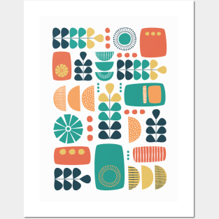 Retro Mid Century Modern in Charcoal, Teal, Yellow and Orange Posters and Art